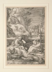 オリーブ山のキリスト (庭の苦悩)、受難から、12 の彫刻のシリーズの #2 作： Hendrick Goltzius