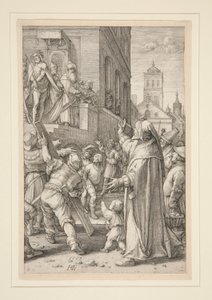 Ecce Homo, from The Passion, #8 in the series of 12 engraving 作： Hendrick Goltzius