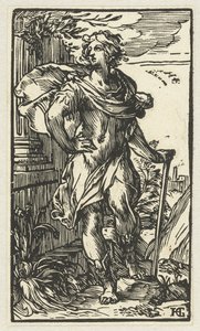 杖を持つ若い男 作： Hendrick Goltzius