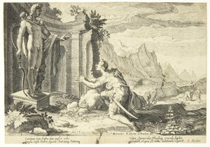 カドモスはデルファイの神託者に、妹のエウロパはどこにいるのかと尋ねる。 作： Hendrick Goltzius