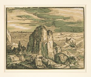 海岸の崖のある風景 作： Hendrick Goltzius