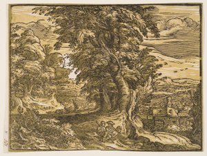 羊飼いのカップルのいる風景 作： Hendrick Goltzius