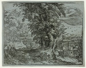 四つの小さな風景より 羊飼いの夫婦のいる風景 作： Hendrick Goltzius
