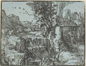四つの小さな風景より 滝のある風景 作： Hendrick Goltzius