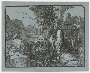 滝のある風景 四つの小さな風景 (シリーズタイトル) 作： Hendrick Goltzius