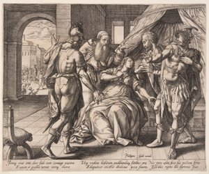 自殺するルクレティア（『ルクレティア物語』より 作： Hendrick Goltzius