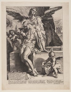 天使に支えられた死せる救世主 作： Hendrick Goltzius
