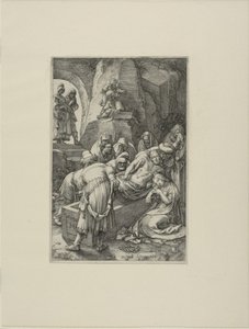 埋葬、キリストの受難からプレート 11 作： Hendrick Goltzius