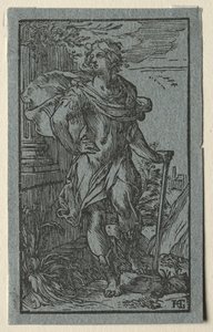 杖を持って立っている若い男 作： Hendrick Goltzius