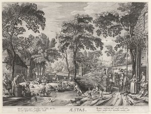 夏、湖畔の会社 Aestas (オブジェクトのタイトル) 四季 (シリーズタイトル) 作： Hendrick Hondius (I)