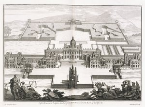 ヨークシャーのキャッスルハワード、「Vitruvius Britannicus」、または「英国の建築家、英国の公的および私的の両方の通常の建物の計画、立面図、およびセクションを含む」、Colin Campbell 作： Hendrick Hulsberg