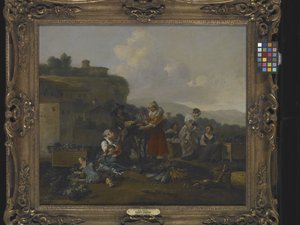 数字のあるイタリアの野菜市場（キャンバスに油彩） 作： Hendrick Mommers