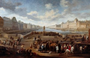 アンリ4世橋（Actuel Pont Neuf）から撮影されたルーヴル美術館のあるパリの風景。ヘンドリック・モマーズ（1623-1693）の絵 作： Hendrick Mommers