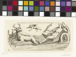戦車に乗るダイアナ Nouveau Livre des Dieux et Deeßes De la Marine Bouckje of Sea Gods and Goddesses (シリーズ タイトル) 作： Hendrick de Keyser (I)