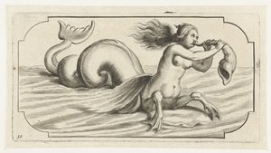 貝殻を吹く女性像 Nouveau Livre des Dieux et Deeßes De la Marine Bouckje of Sea Gods and Goddesses (シリーズ タイトル) 作： Hendrick de Keyser (I)