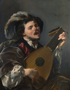 オランダ語：Zingende lute spelen man リュートを弾く男