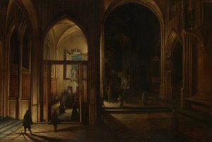 夜のゴシック様式教会の内部 作： Hendrick van Steenwijk the Younger