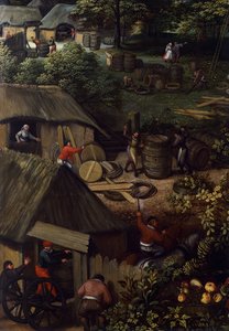 Syksyinen satomaisema, Lucas van Valkenborch (noin 1530-1597), yksityiskohta 作： Hendrick van den (1530 97) Broeck