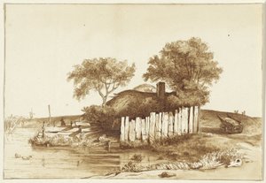 水上のフェンスで囲まれた庭のあるコテージ 作： Hendrik Abraham Klinkhamer