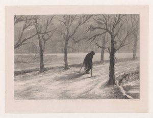 冬の風景で松葉杖の男 冬も人生（原題） 作： Hendrik Adriaan Christiaan Dekker