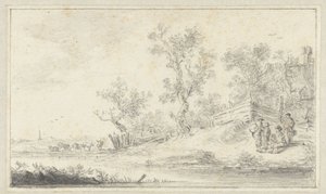 4人のグループがいる風景、左側に牛 作： Hendrik Chalon
