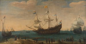 海岸沖の多くの東インド人 (マースディップから出航するモーリシャスと他の東インド人) 作： Hendrick Cornelisz. Vroom