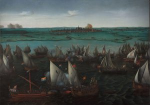 Haarlemmermeer でのオランダ船とスペイン船の戦い 1573 年 5 月 26 日、Haarlemmermeer でのオランダ船とスペイン船の間の戦い 作： Hendrick Cornelisz. Vroom