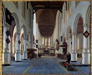 教会内部の風景（デルフトのウーデケルク？ ヘンドリック・コーネリス・ファン・フリート（1611/1612-1675）の絵画 17世紀 日0.92×1.12m 作： Hendrik Cornelisz. van Vliet