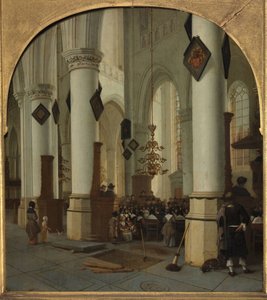 1666年のミサの間、ハーレムの聖バーヴォ教会の内部を見る 作： Hendrik Cornelisz. van Vliet