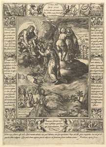 Cura Dei Pro Suis、キリスト教信仰の寓話、キリスト教と冒涜の寓話。 作： Hendrik Goltzius