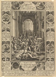 教会での論争は教会で起こります。 1578年。 作： Hendrik Goltzius