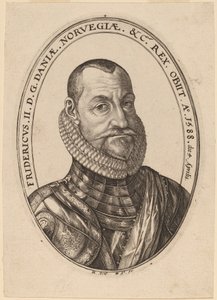 フリードリヒ 2 世、デンマークとノルウェーの王 作： Hendrik Goltzius