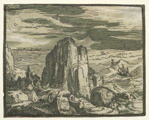 4つの風景のセットから：海岸のクリフォン。 作： Hendrik Goltzius