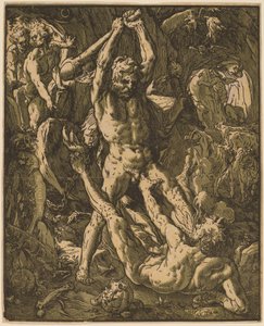 カクスを殺すヘラクレス 作： Hendrik Goltzius