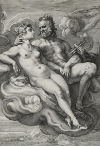 木星とジュノ、1593-94年（敷き紙に彫刻） 作： Hendrik Goltzius