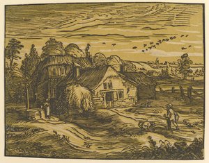 コテージのある風景、ca。 1597-98。 作： Hendrik Goltzius