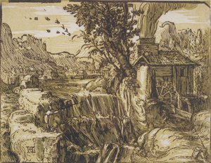 滝のある風景 作： ヘンドリック・ゴルツィウス