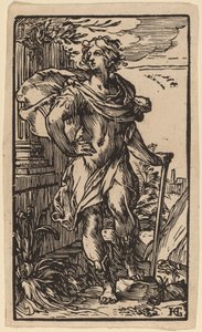 杖を持った立っている若い男 作： Hendrik Goltzius