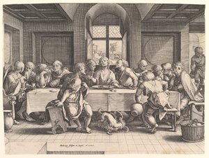 最後の晩餐、1585年。 作： Hendrik Goltzius