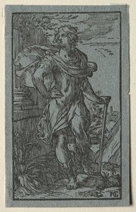 若い男が立っています。 作： Hendrik Goltzius