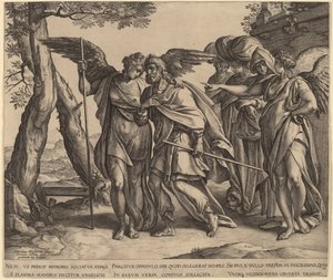 ソドムを去るロトと娘たち 作： Hendrik Goltzius after Anthonie van Blocklandt