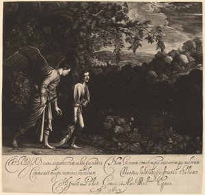 トビアスと天使 (大トビアス) 作： Hendrik Goudt after Adam Elsheimer