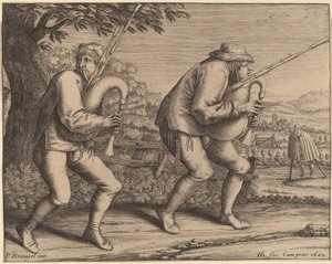 2 つのバグパイプ奏者 作： Hendrik Hondius I after Pieter Bruegel the Elder