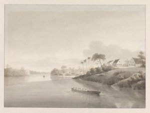 ヨデンサバンヌ川と思われる川沿いの家々の眺め 作： Hendrik Huygens
