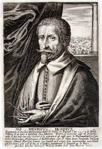 フレデリック・ブータッツ2世（fl.1643-76）が彫った芸術家の肖像シリーズの108番「自画像」（エングレーヴィング） 作： Hendrik I (after) Hondius