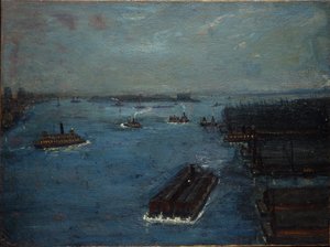 イースト・リバー、アーリーイブニング、1908年頃（キャンバスに油彩） 作： ヘンドリックJ.グリンテンカンプ