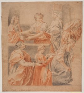 Studie efter Guido Renis freske i Chapel of the Annunciation, Palazzo Quirinale, Rom. (Marias fodsel, venstre side) 作： Hendrik Krock