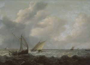 波立つ海に浮かぶ漁船 作： Hendrik Martensz Sorgh