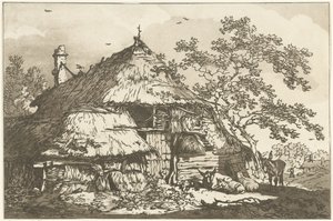 庭で牛、羊 2 頭、ロバがいる農場 風景画を学ぶ人のために計算された12のデザイン（連載タイトル）