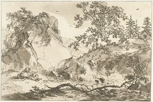 Heuvelachtig landschap met eenrustende man 風景画を学ぶ人のために計算された12のデザイン（連載タイトル） 作： Hendrik Meijer